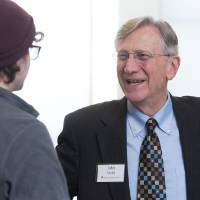 A donor talking with a student.
